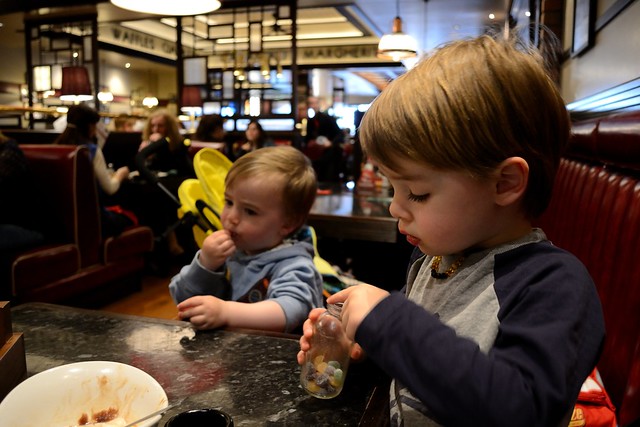 Two toddlers at Frankie & Benny's Fort Kinnaird.