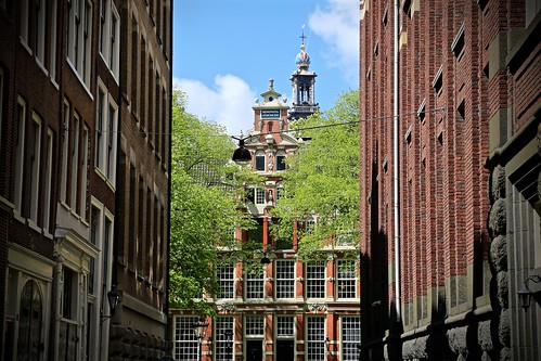Renovata building in front of the Westerkerk clock tower.