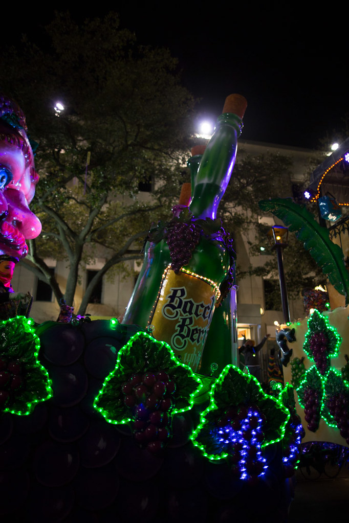 Krewe of Bacchus from Lafayette Hotel grandstands during Mardi Gras
