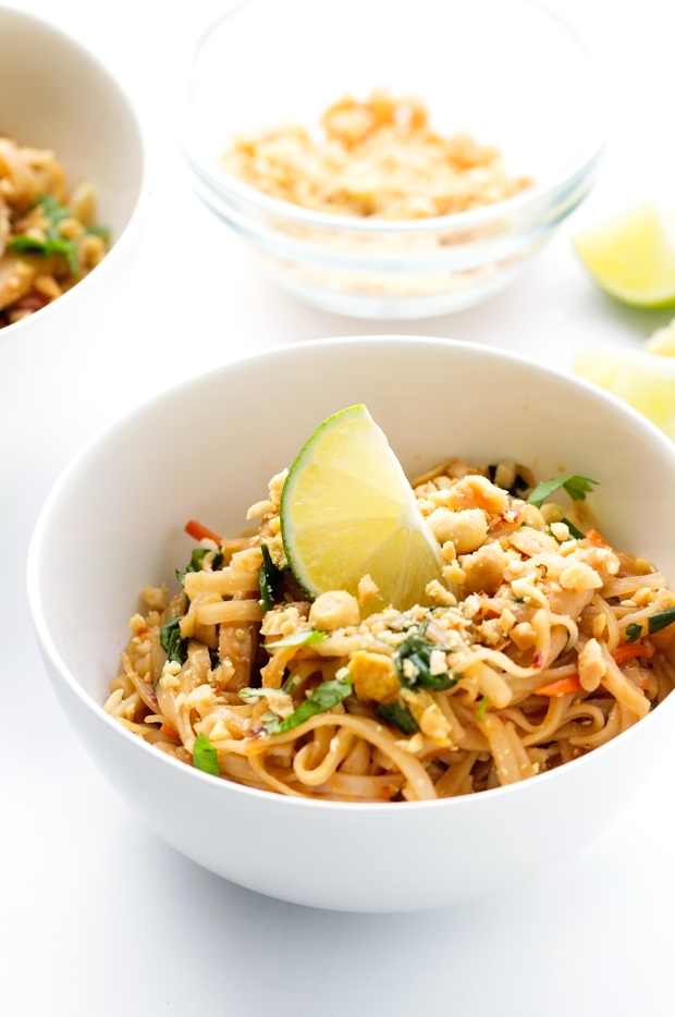 Easy Chicken Pad Thai Recipe - this takes 30 minutes to make and is soooooo GOOD! #padthai #thaifood #takeoutfakeout | Littlespicejar.com