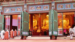 Three Buddhas at Jogyesa Korean Buddhist Center
