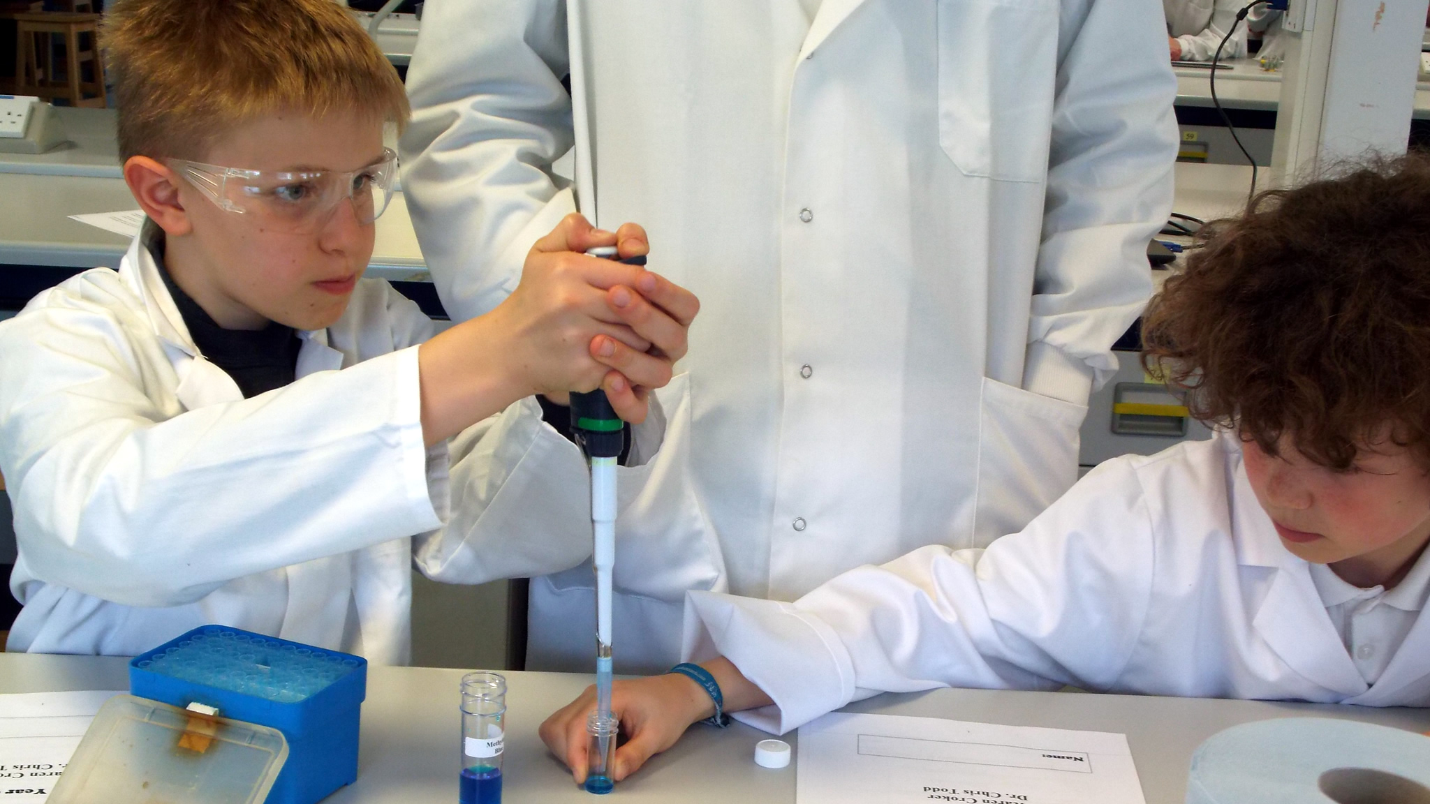 School pupils in a lab
