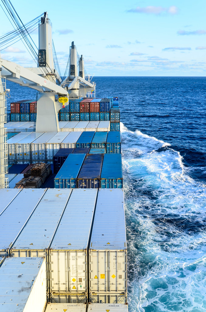 Containers sailing in the Atlantic ocean