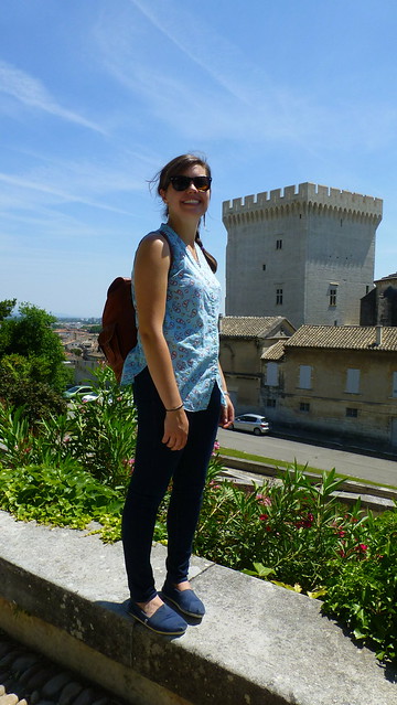 Aileen on wall in Avignon