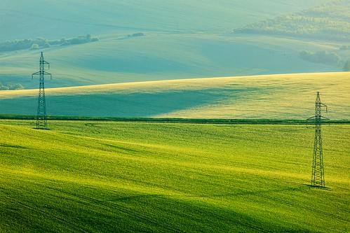 sunset summer green tower field landscape meadow czechrepublic powerline moravia